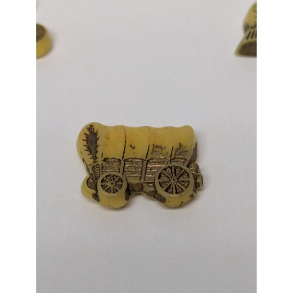 Vintage Buttons Celluloid Yellow Set 5 Transportation Bike Train Wagon Car Plane - Picture 5 of 7